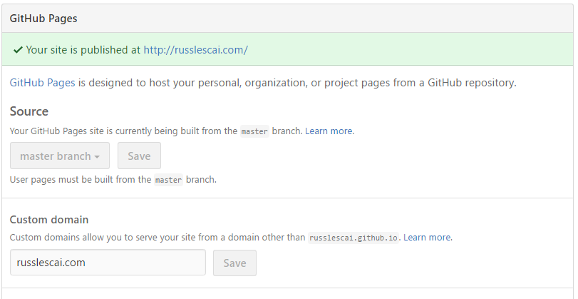 Set custom domain in Github Pages